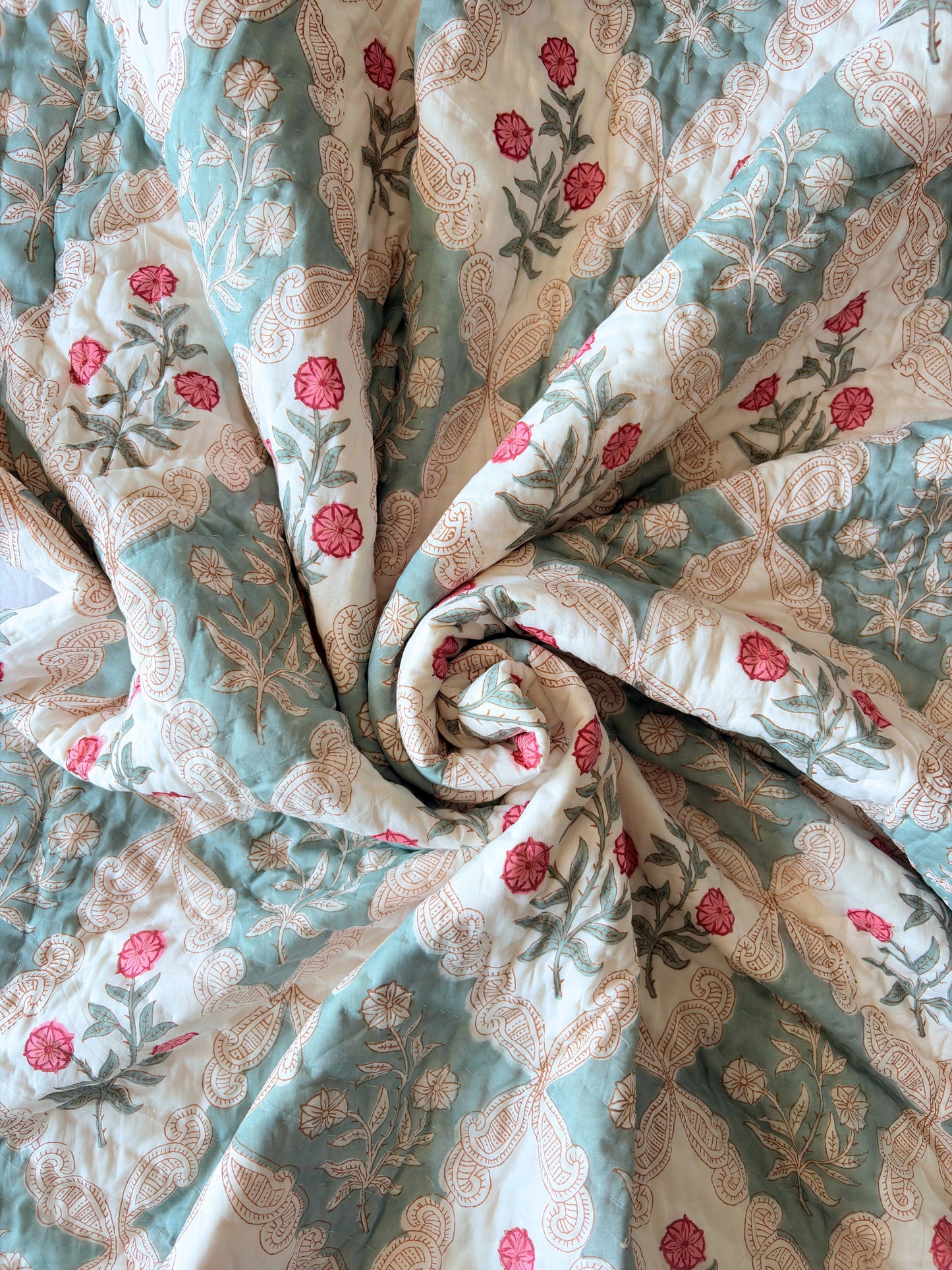 Samode Bagh Reversible Cotton Quilt | Hand Block Printed Jaipuri Razai | Altaire Homes