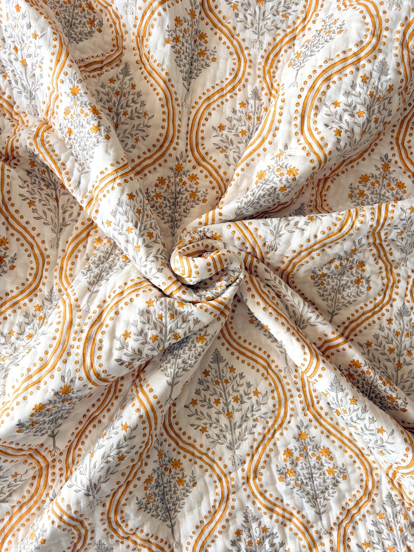 Jaisalmer Bloom Reversible Cotton Quilt | Hand Block Printed Jaipuri Razai | Altaire Homes