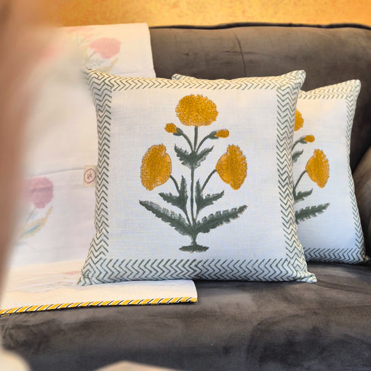 Marigold Boota Slub Cotton Cushion Cover