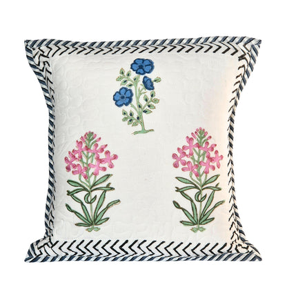 Botanical Harmony Quilted Cotton Cushion Cover