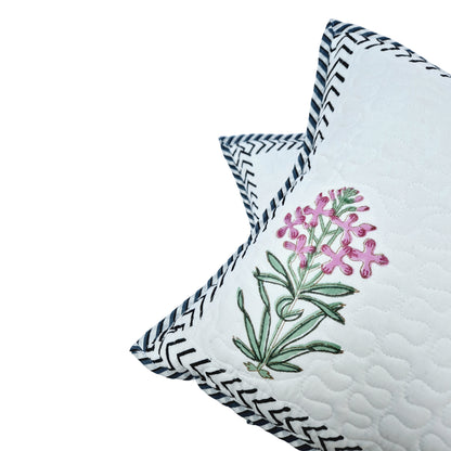 Botanical Harmony Quilted Cotton Cushion Cover