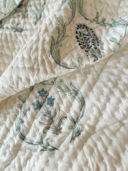 Floral Ivory Reversible Cotton Quilt