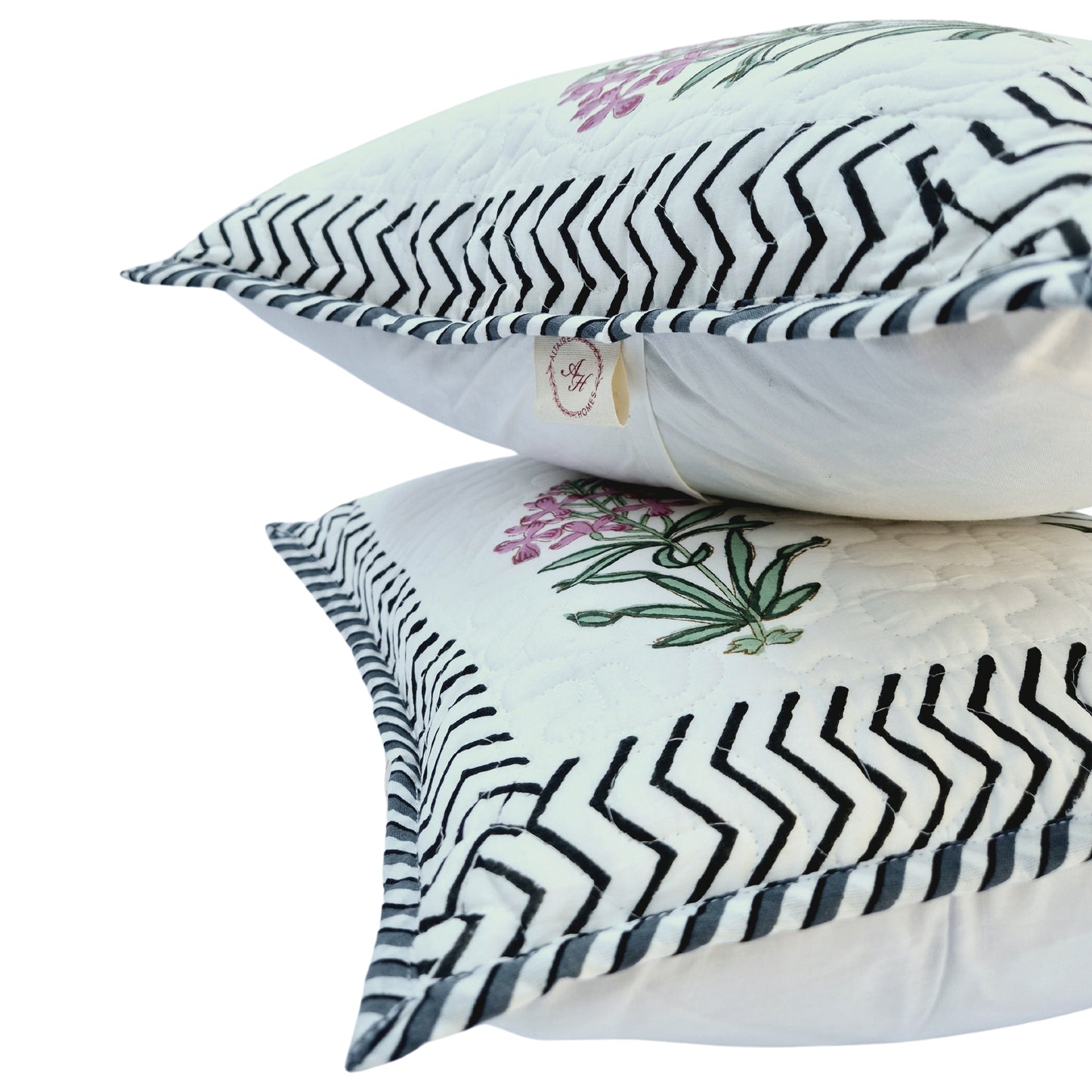 Botanical Harmony Quilted Cotton Cushion Cover