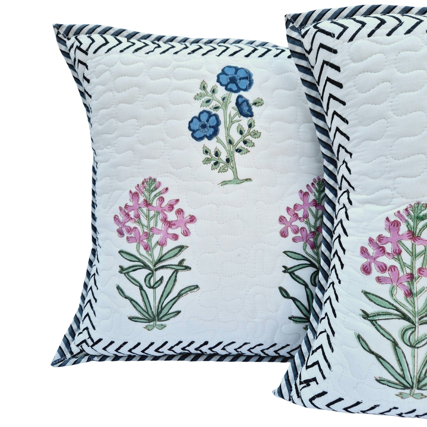 Botanical Harmony Quilted Cotton Cushion Cover