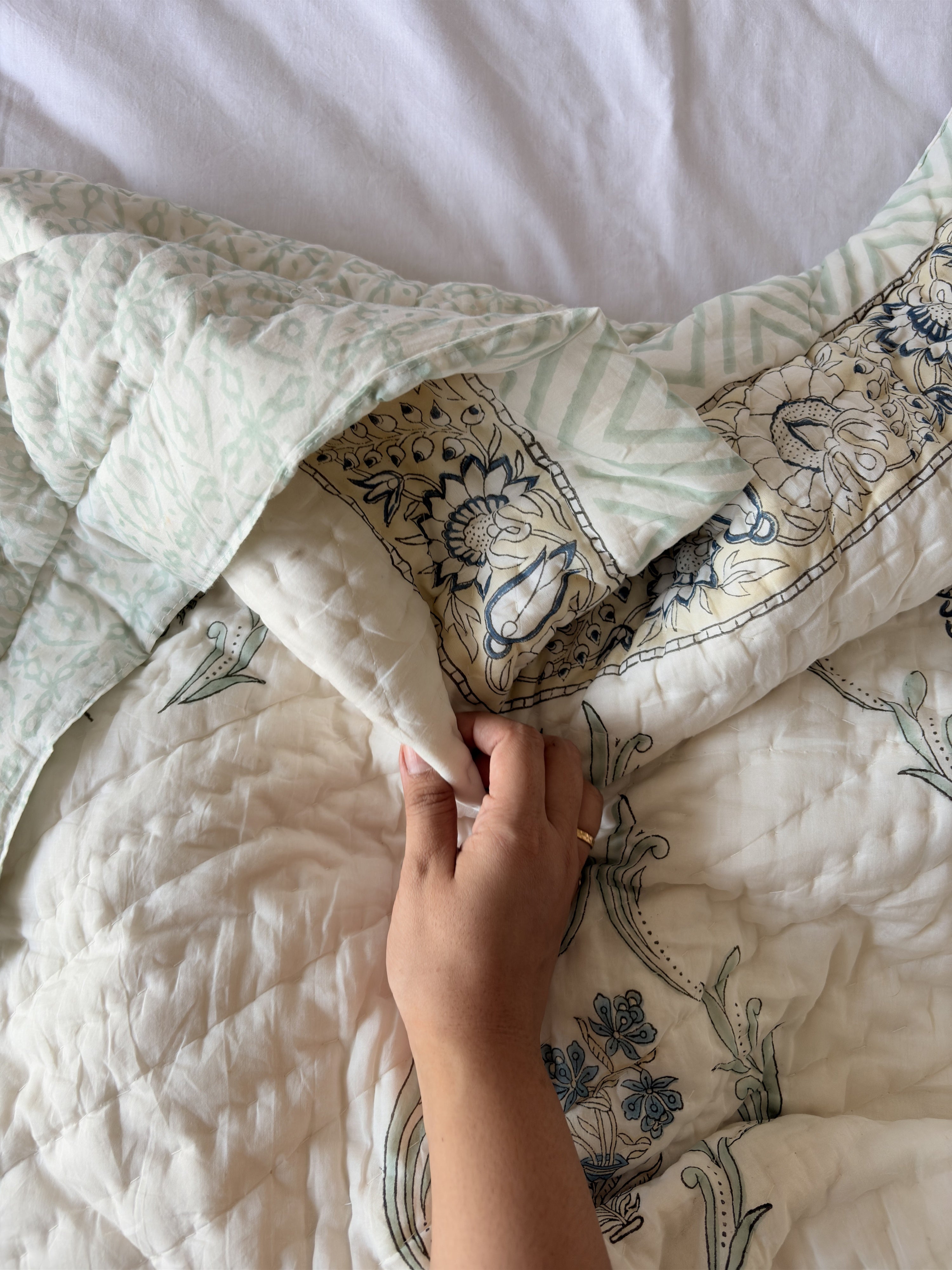 Floral Ivory Reversible Cotton Quilt | Altaire Homes
