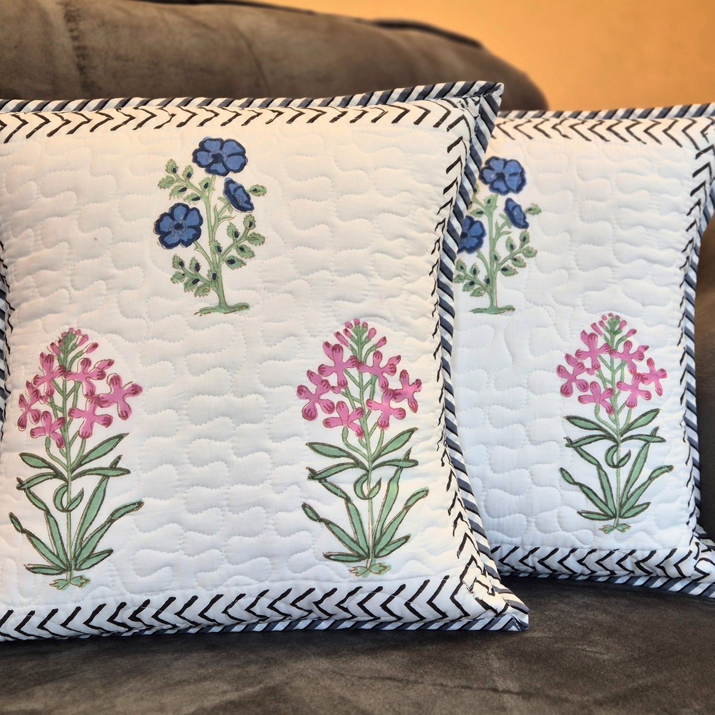 Botanical Harmony Quilted Cotton Cushion Cover