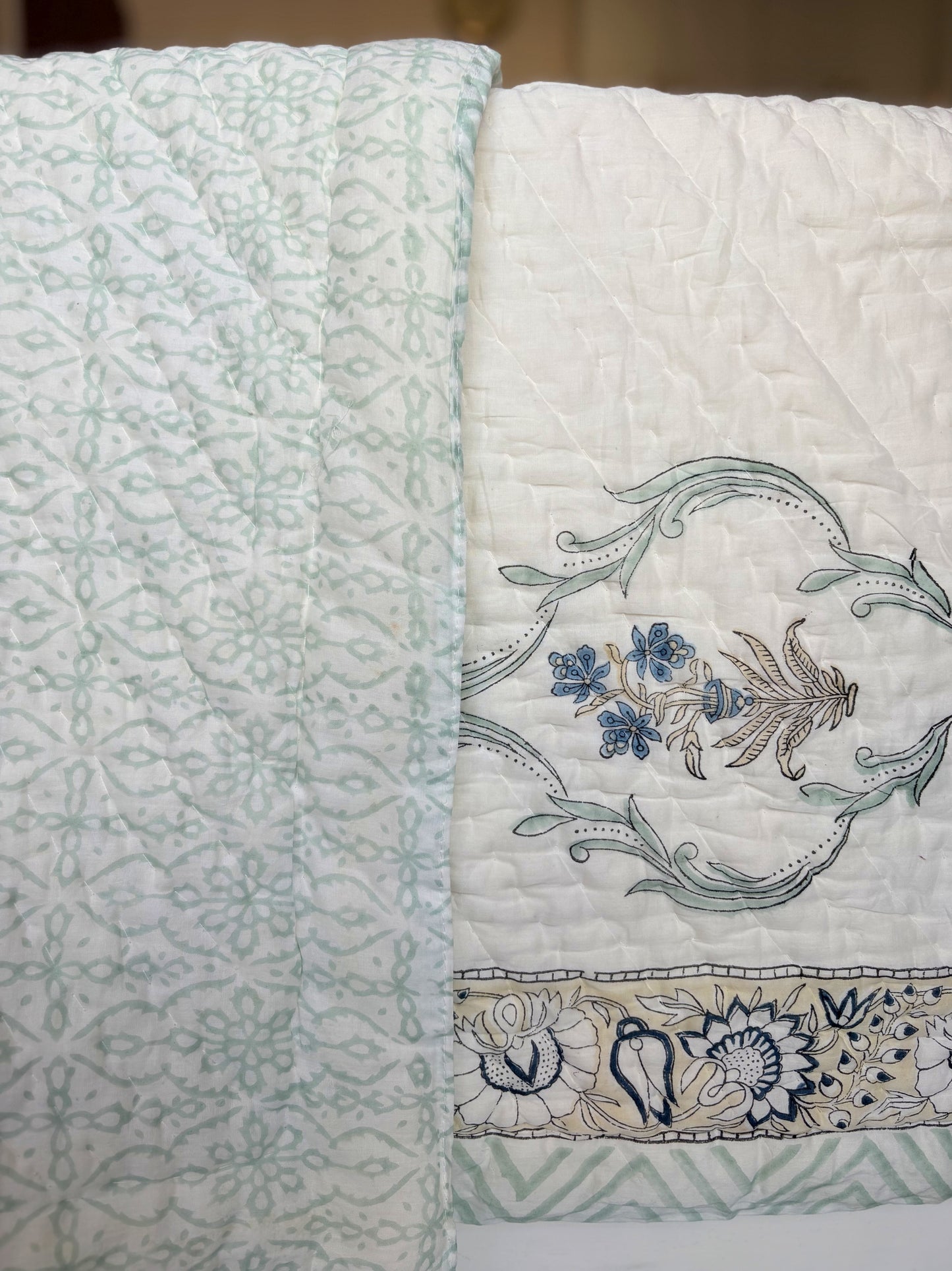 Floral Ivory Reversible Cotton Quilt