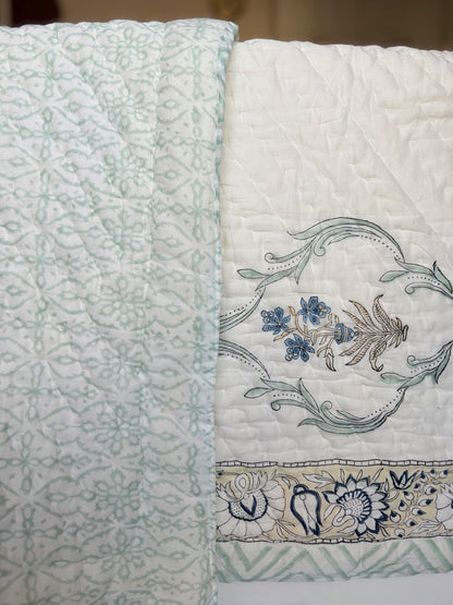 Floral Ivory Reversible Cotton Quilt