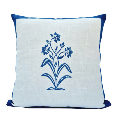 Indigo Bloom Slub Cotton Cushion Cover