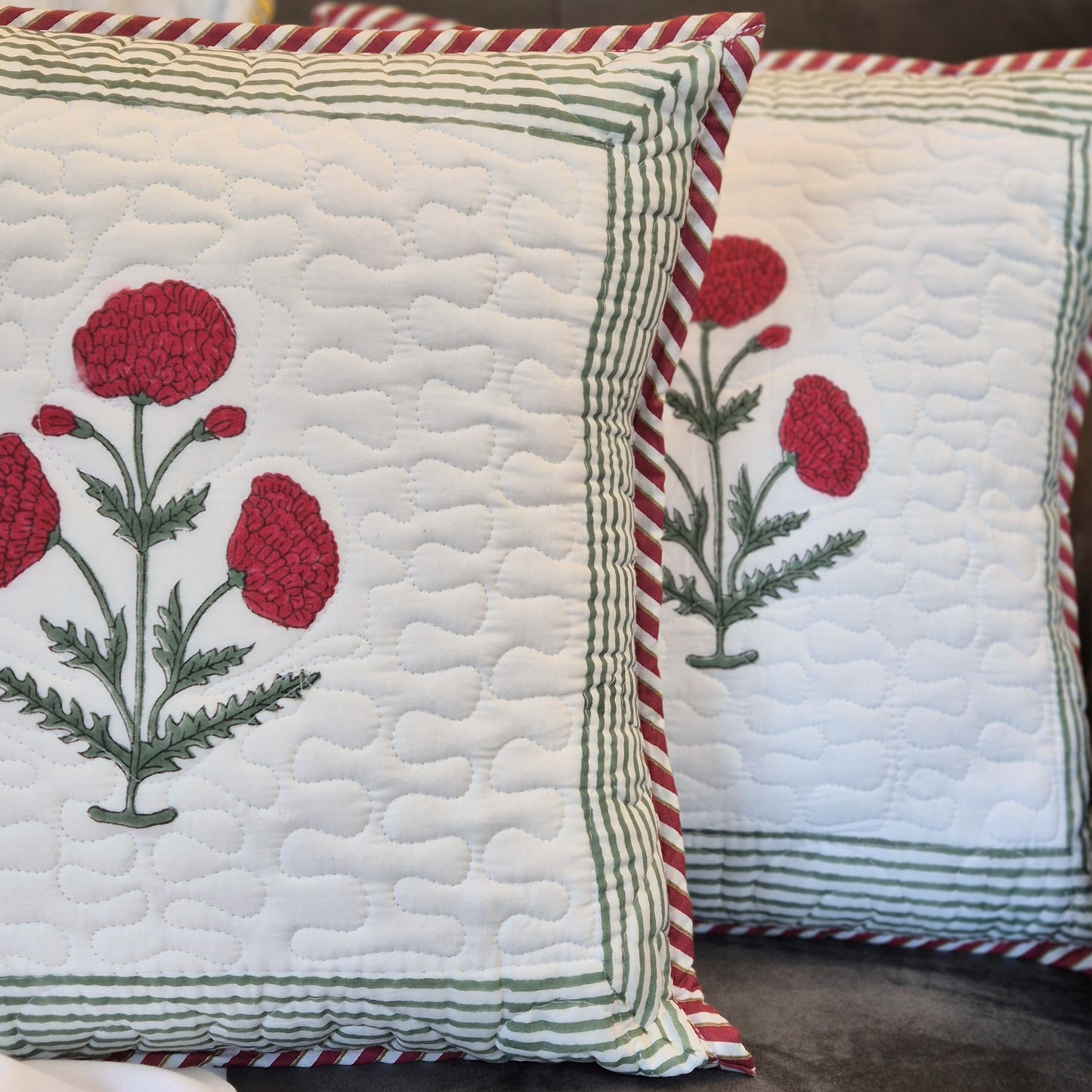 Poppy Paradise Quilted Cotton Cushion Cover