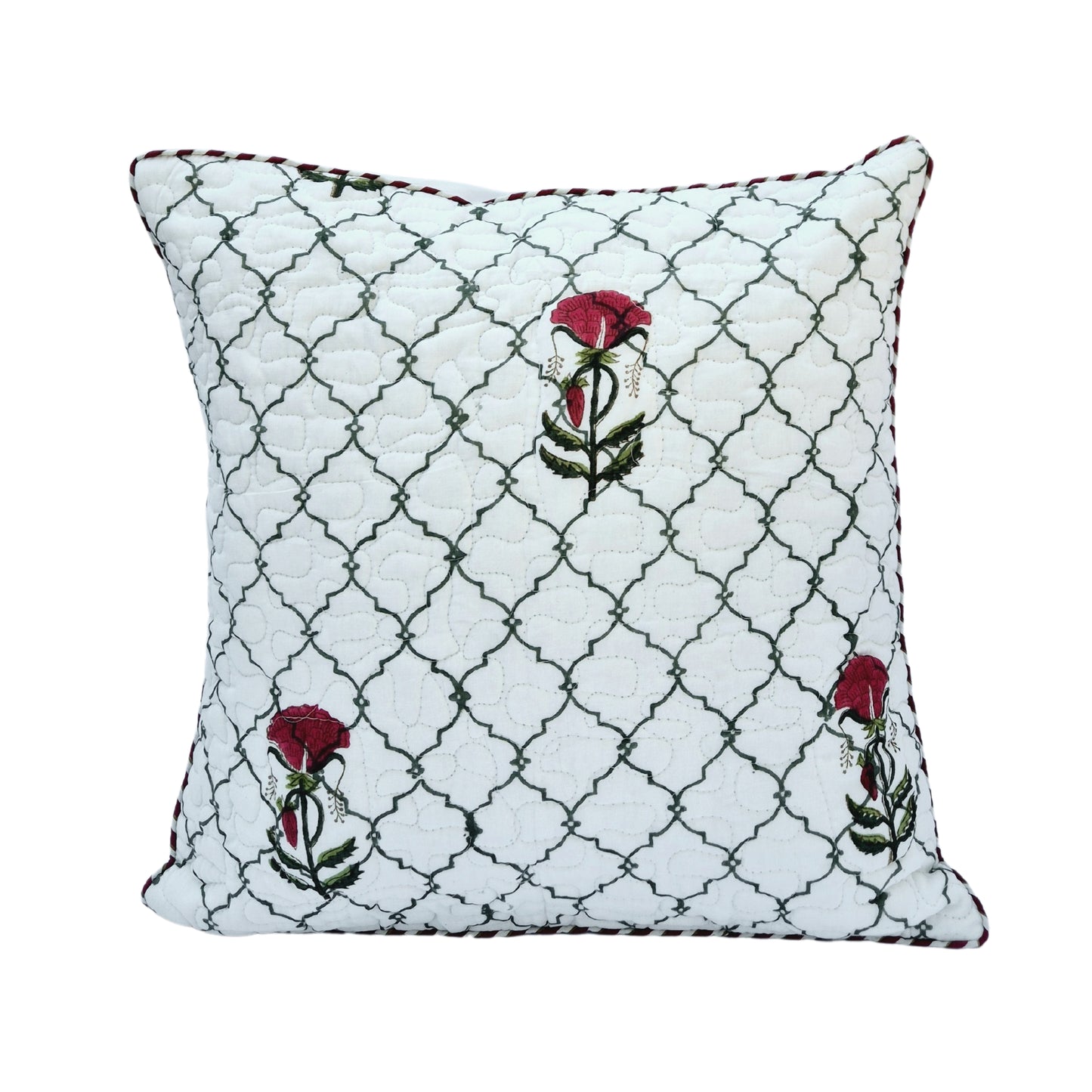 Jharokha Bloom Quilted Cotton Cushion Cover