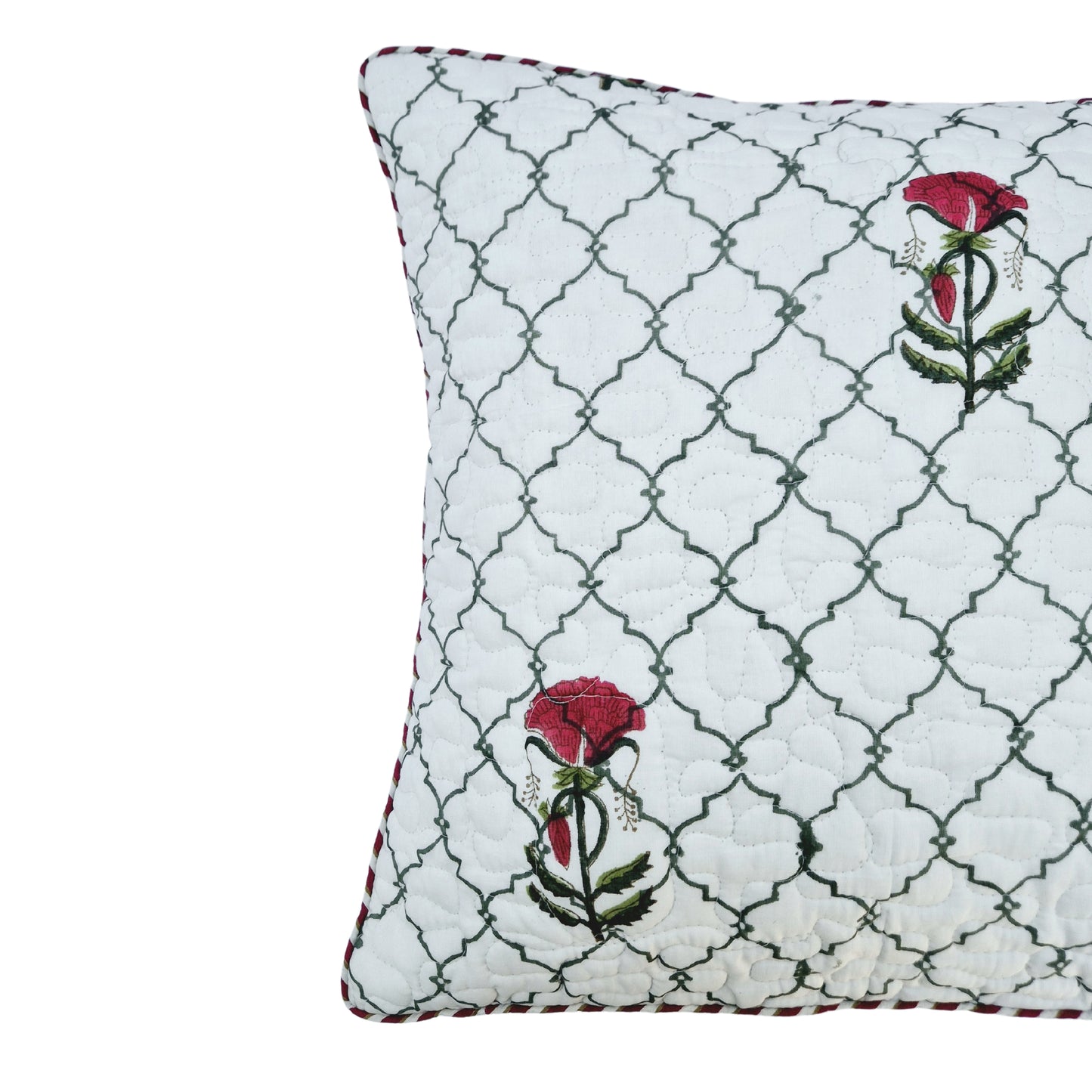 Jharokha Bloom Quilted Cotton Cushion Cover