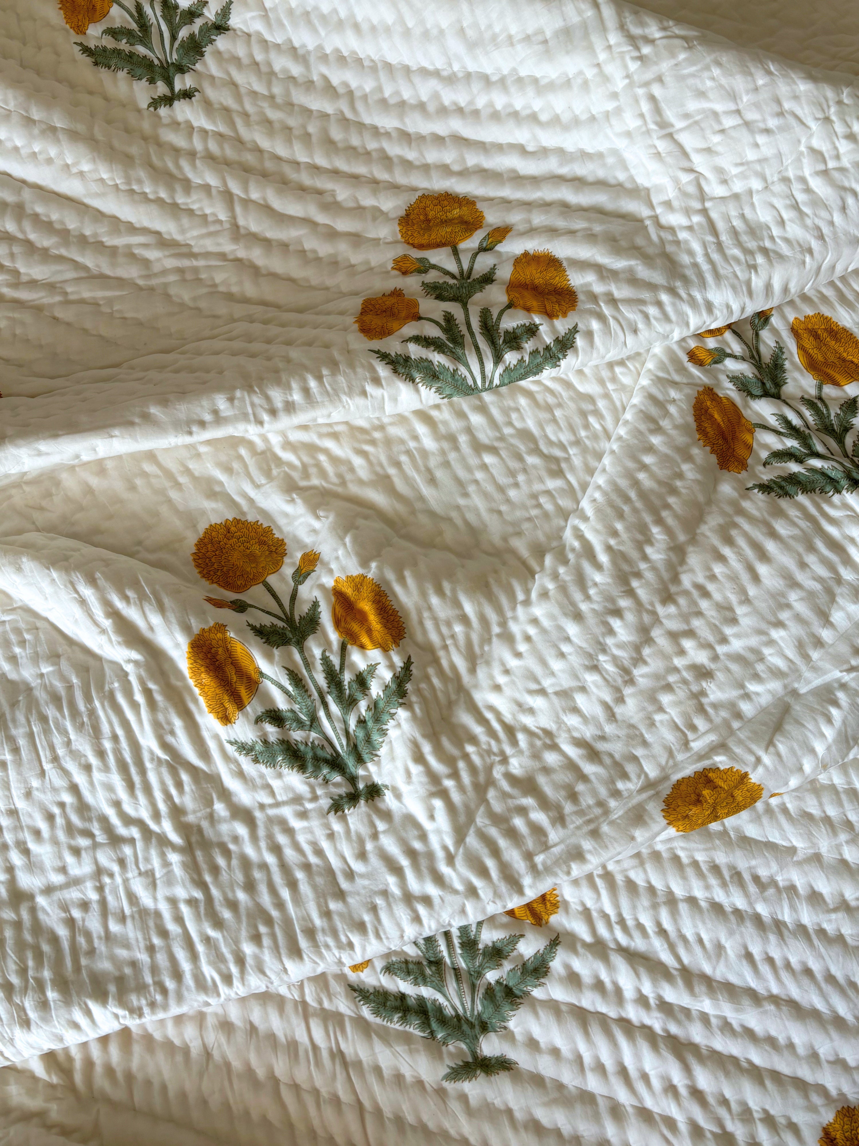 Marigold Boota Reversible Cotton Quilt | Altaire Homes Jaipuri Razai