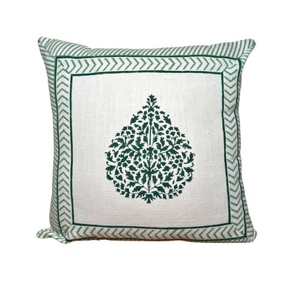 Emerald Leaf Slub Cotton Cushion Cover