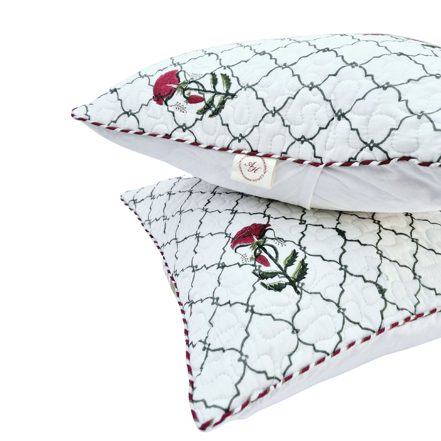 Jharokha Bloom Quilted Cotton Cushion Cover