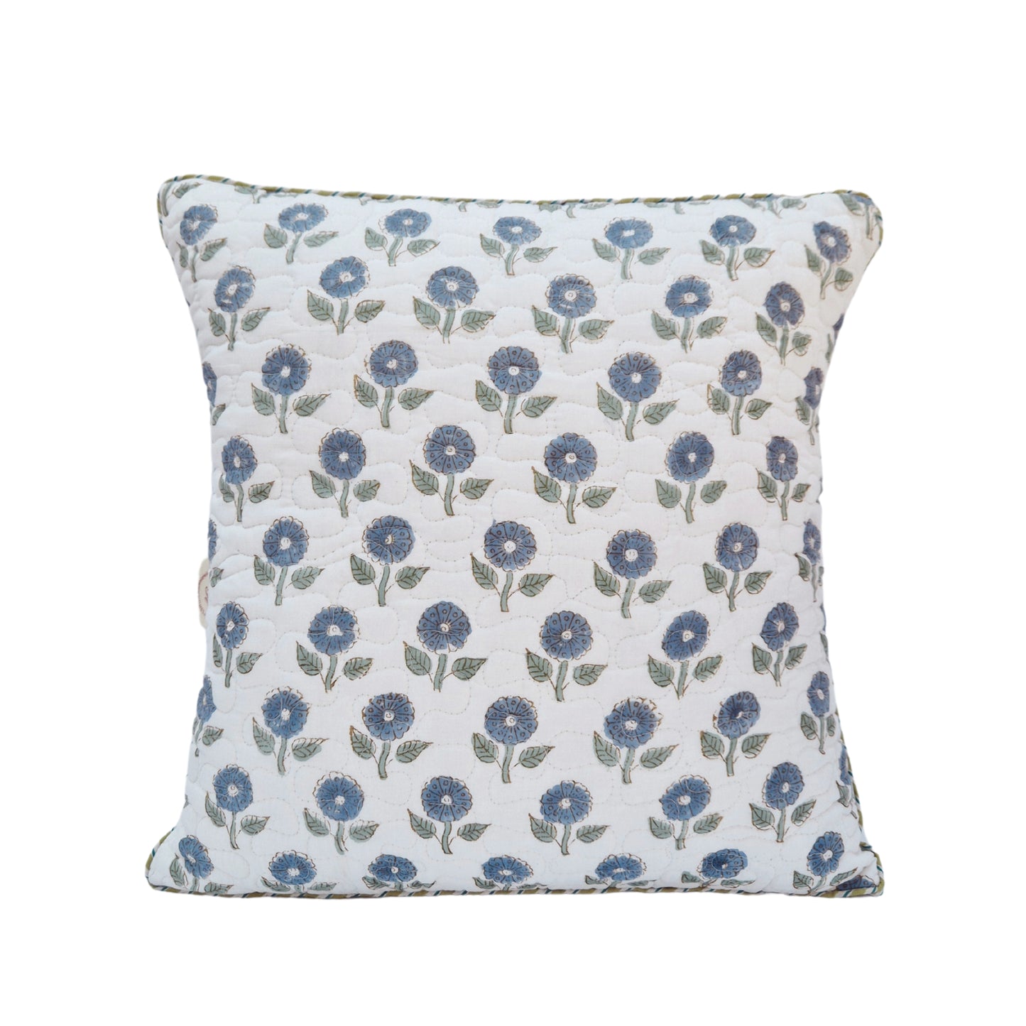 Indigo Floral Quilted Cotton Cushion Cover