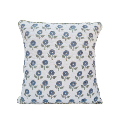 Indigo Floral Quilted Cotton Cushion Cover