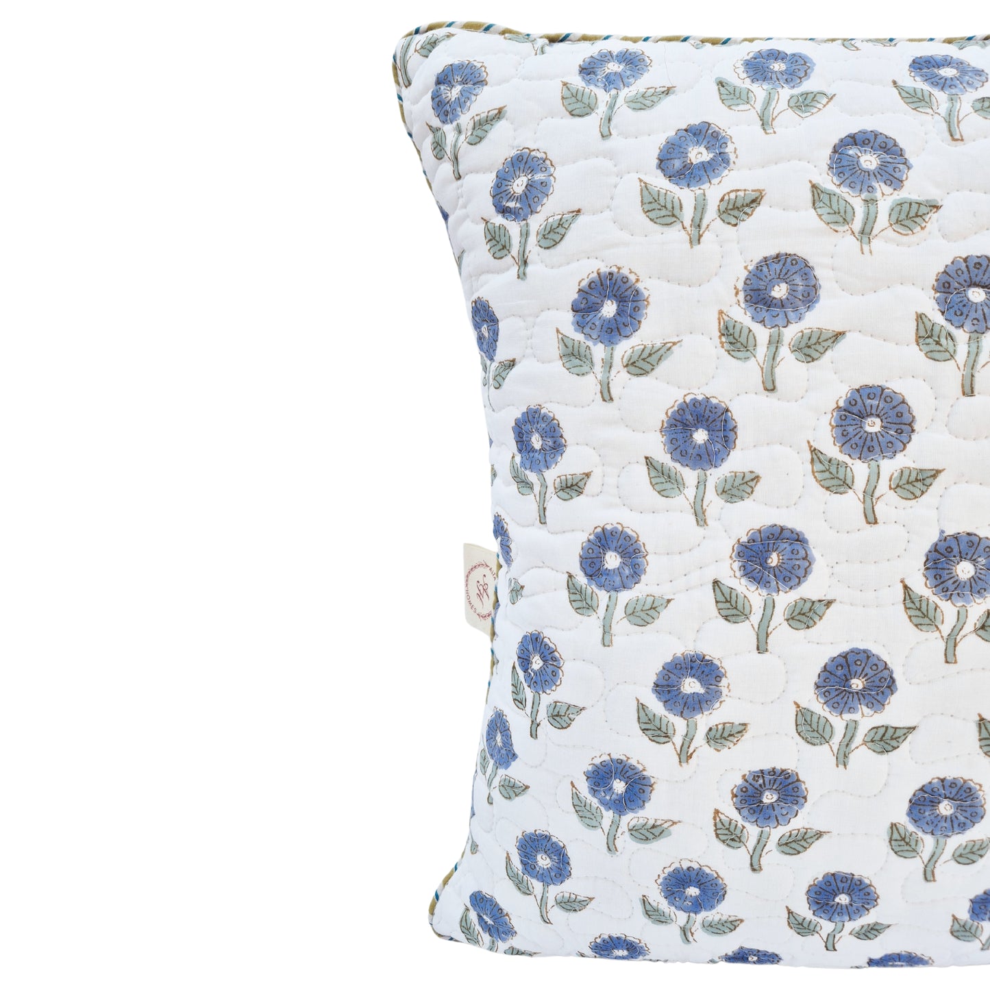 Indigo Floral Quilted Cotton Cushion Cover