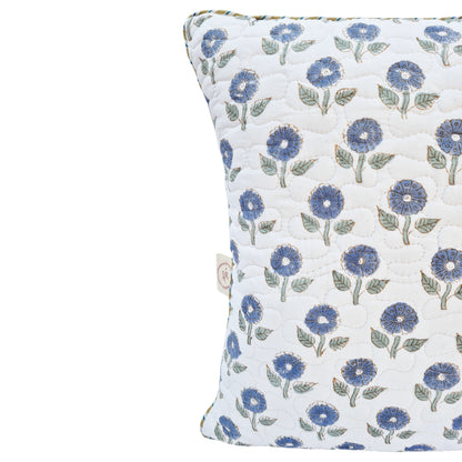 Indigo Floral Quilted Cotton Cushion Cover