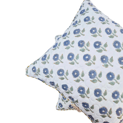 Indigo Floral Quilted Cotton Cushion Cover