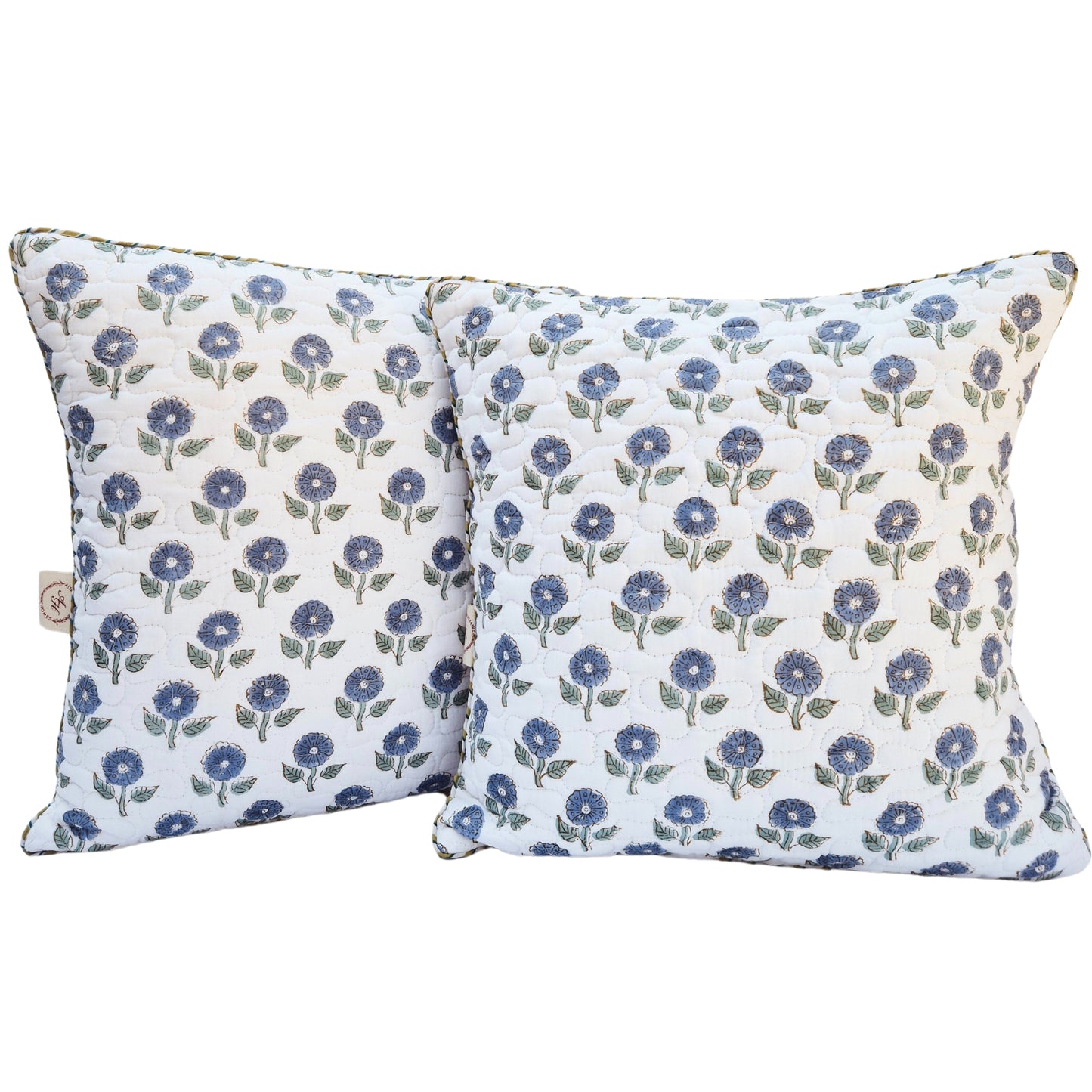 Indigo Floral Quilted Cotton Cushion Cover