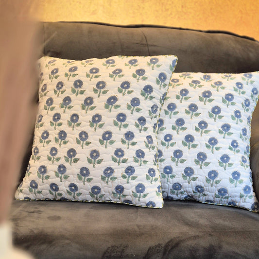 Indigo Floral Quilted Cotton Cushion Cover