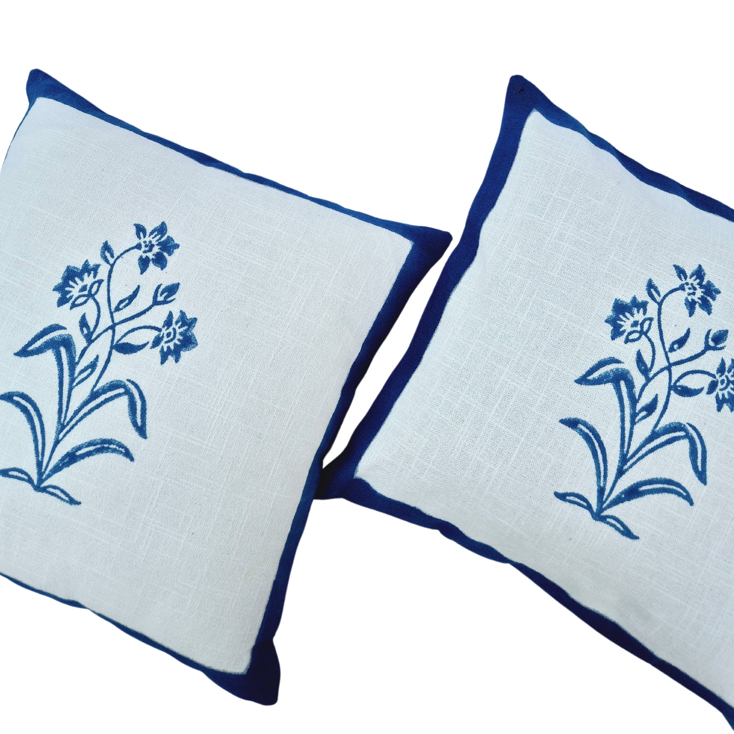 Indigo Bloom Slub Cotton Cushion Cover