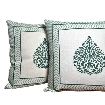 Emerald Leaf Slub Cotton Cushion Cover