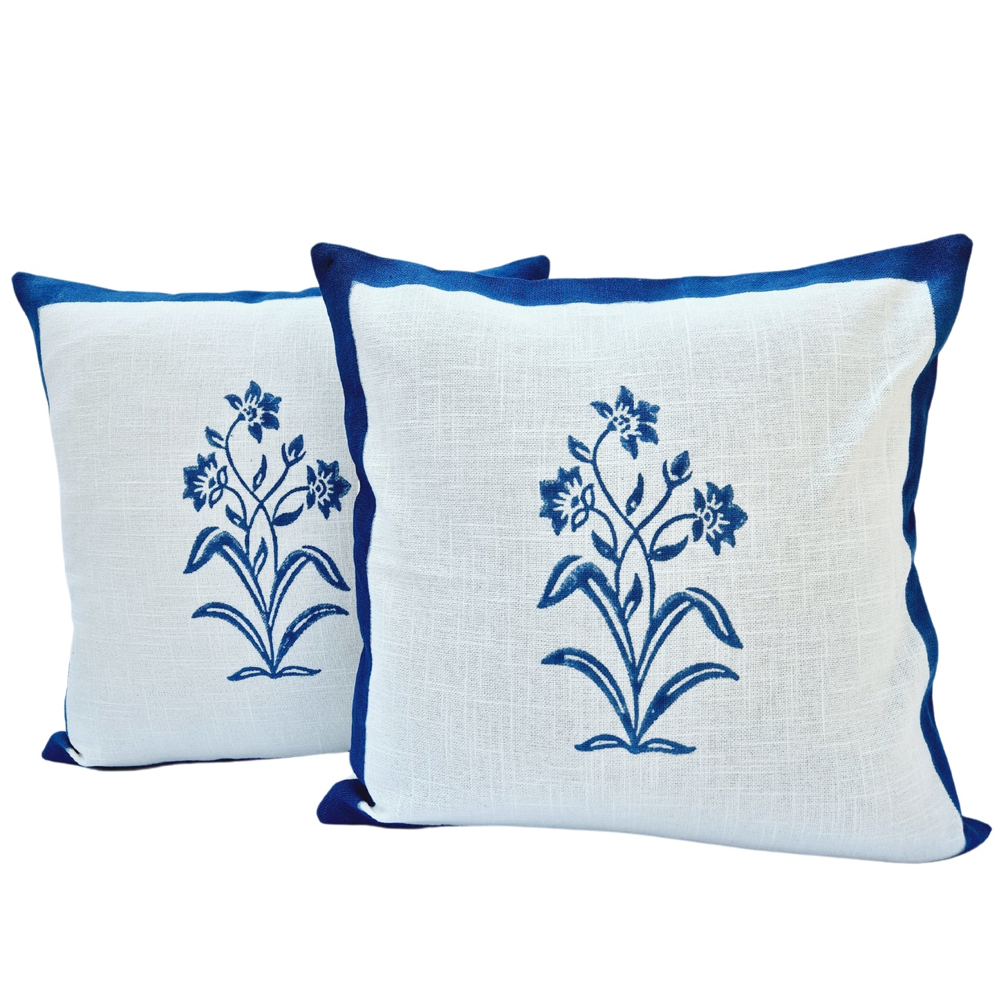 Indigo Bloom Slub Cotton Cushion Cover