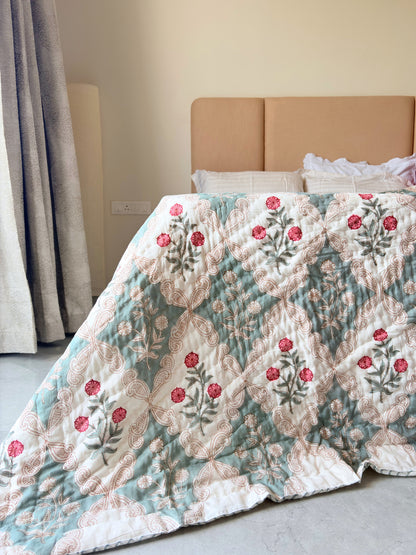 Samode Bagh Reversible Cotton Quilt | Hand Block Printed Jaipuri Razai | Altaire Homes