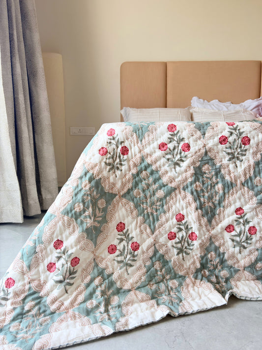 Samode Bagh Reversible Cotton Quilt | Hand Block Printed Jaipuri Razai | Altaire Homes