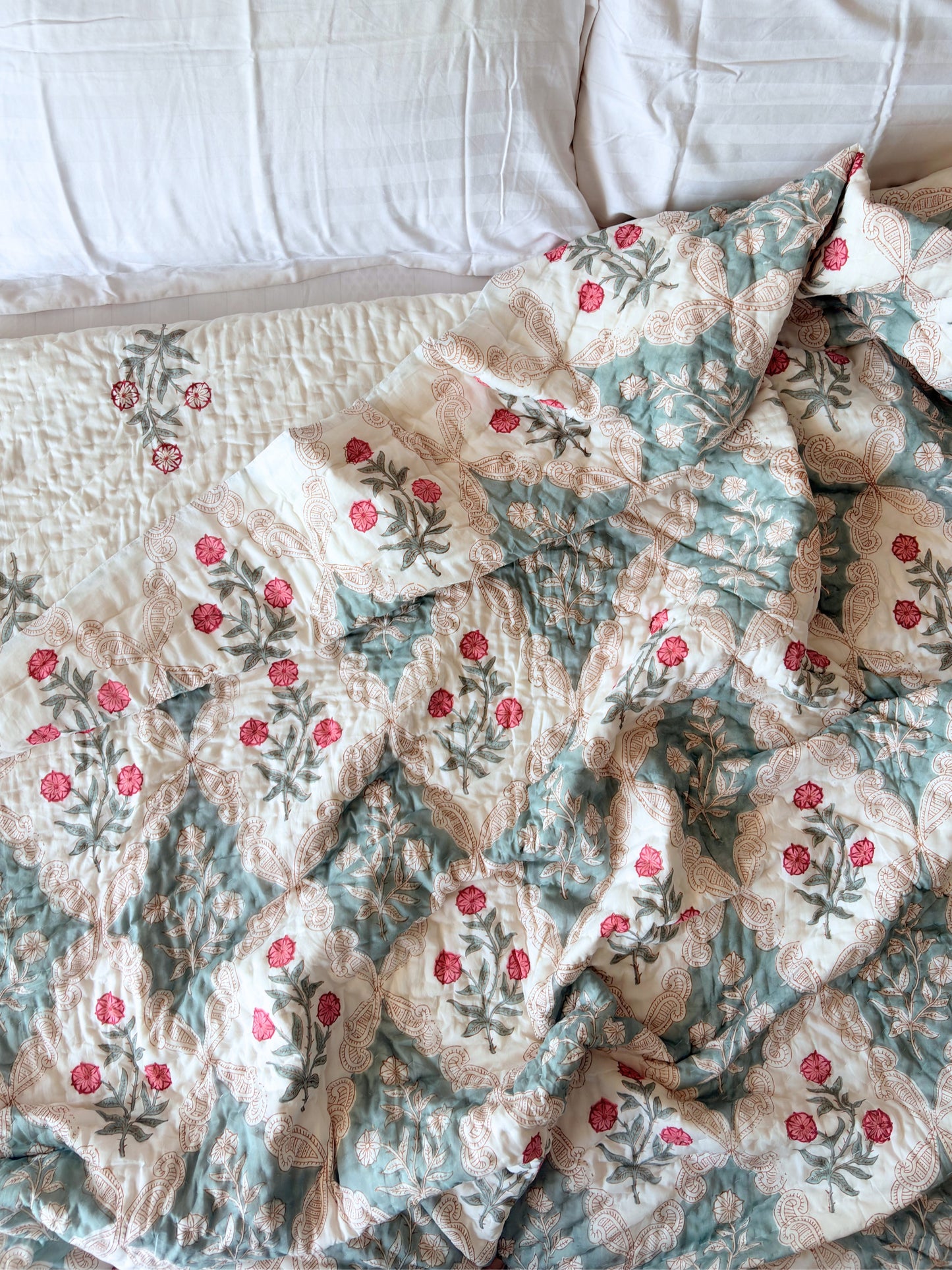 Samode Bagh Reversible Cotton Quilt | Hand Block Printed Jaipuri Razai | Altaire Homes