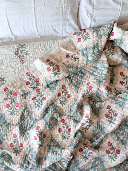 Samode Bagh Reversible Cotton Quilt | Hand Block Printed Jaipuri Razai | Altaire Homes