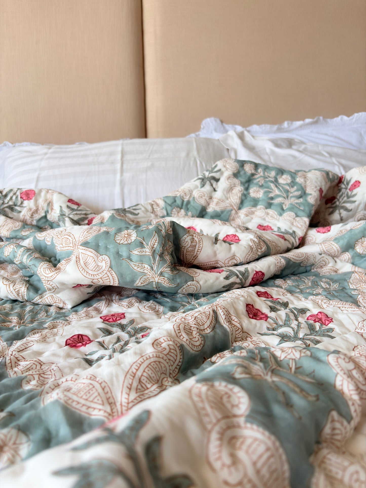 Samode Bagh Reversible Cotton Quilt | Hand Block Printed Jaipuri Razai | Altaire Homes