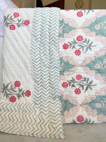 Samode Bagh Reversible Cotton Quilt | Hand Block Printed Jaipuri Razai | Altaire Homes