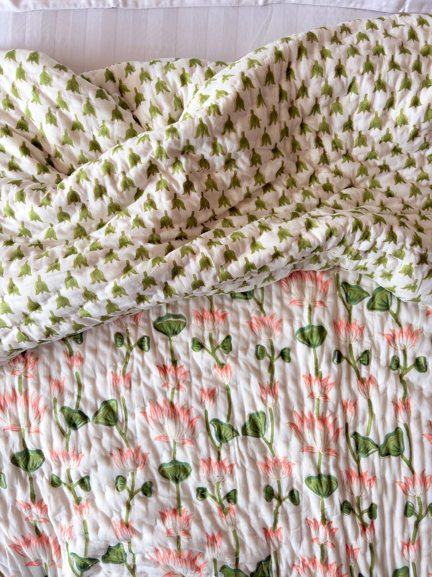 Pichola Lotus Reversible Cotton Quilt | Hand Block Printed Jaipuri Razai | Altaire Homes