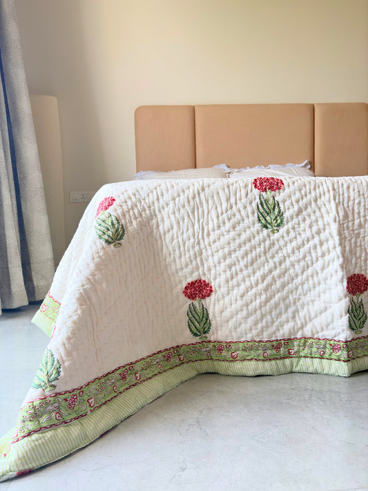 Gul Bagh Reversible Cotton Quilt | Hand Block Printed Jaipuri Razai | Altaire Homes