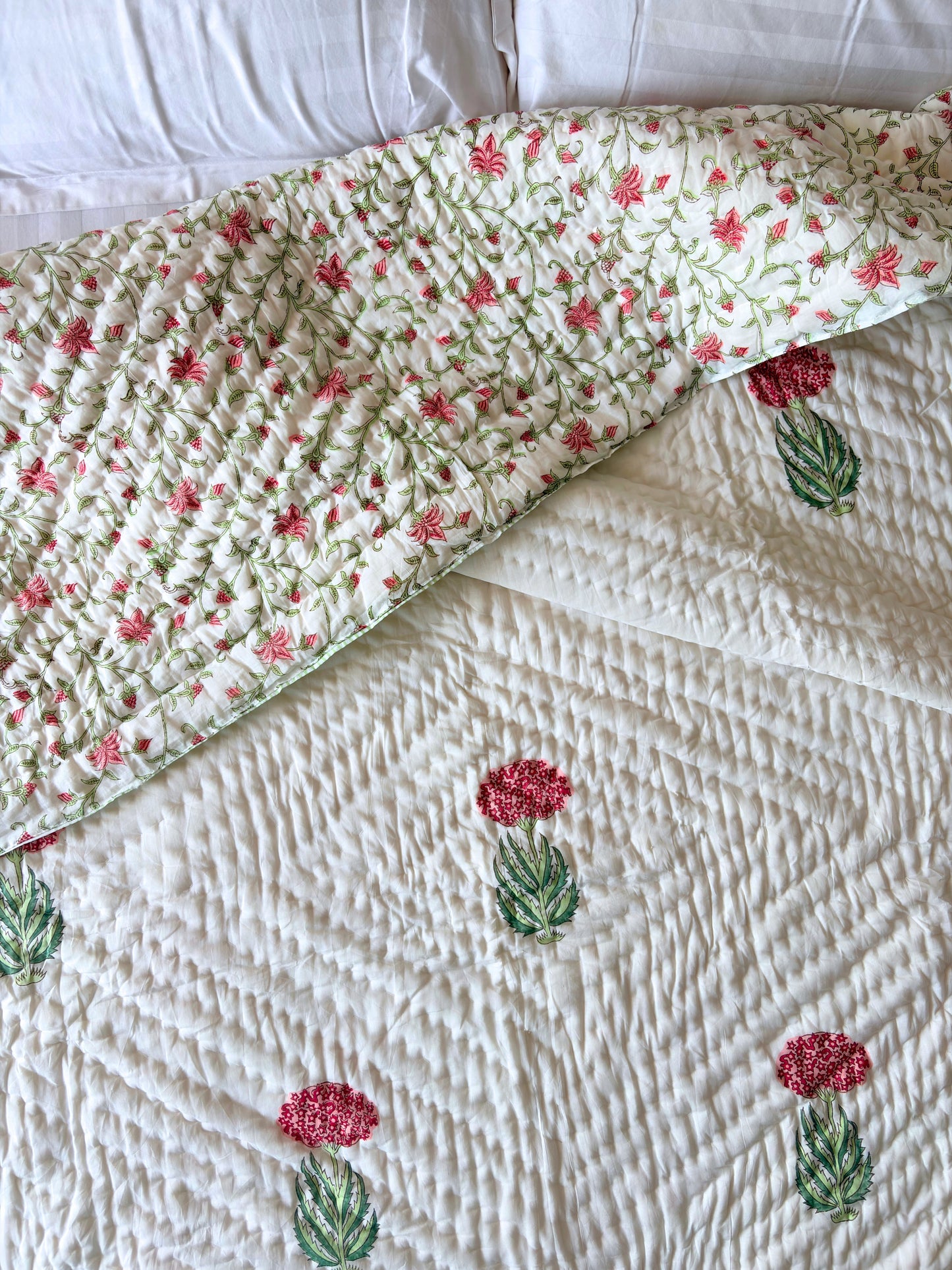 Gul Bagh Reversible Cotton Quilt | Hand Block Printed Jaipuri Razai | Altaire Homes