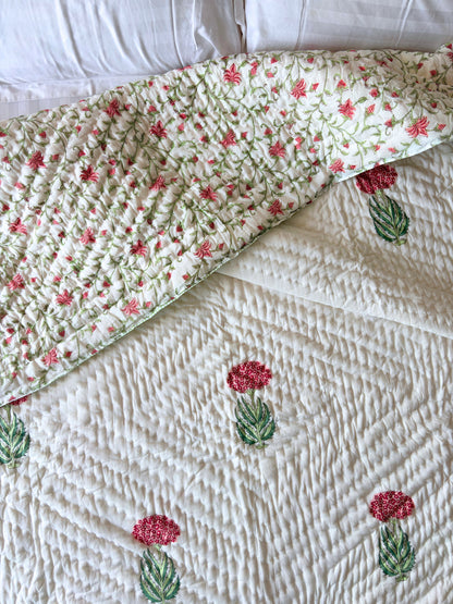 Gul Bagh Reversible Cotton Quilt | Hand Block Printed Jaipuri Razai | Altaire Homes