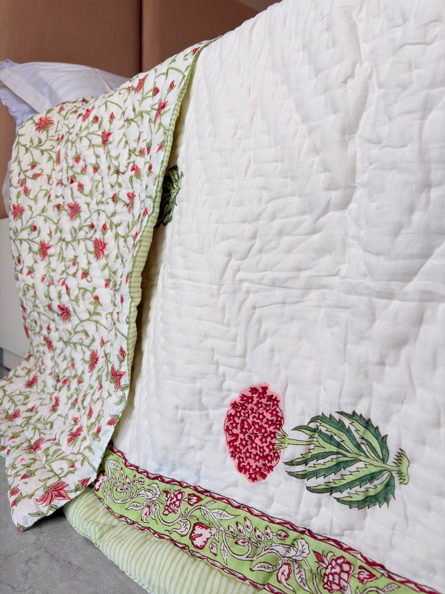 Gul Bagh Reversible Cotton Quilt | Hand Block Printed Jaipuri Razai | Altaire Homes