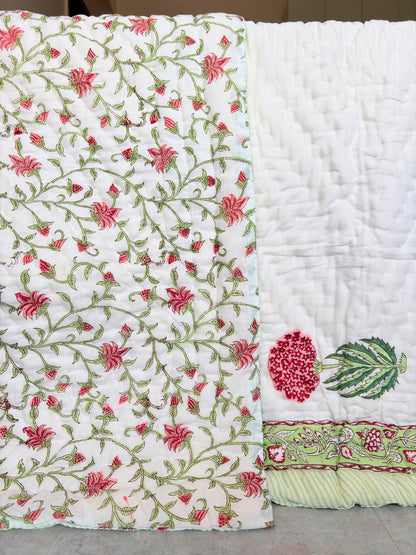 Gul Bagh Reversible Cotton Quilt | Hand Block Printed Jaipuri Razai | Altaire Homes