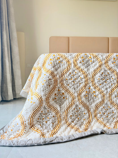 Jaisalmer Bloom Reversible Cotton Quilt | Hand Block Printed Jaipuri Razai | Altaire Homes
