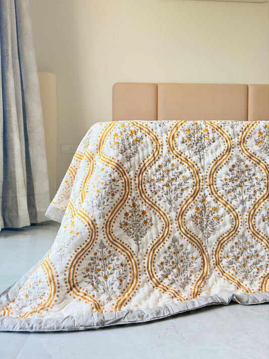 Jaisalmer Bloom Reversible Cotton Quilt | Hand Block Printed Jaipuri Razai | Altaire Homes