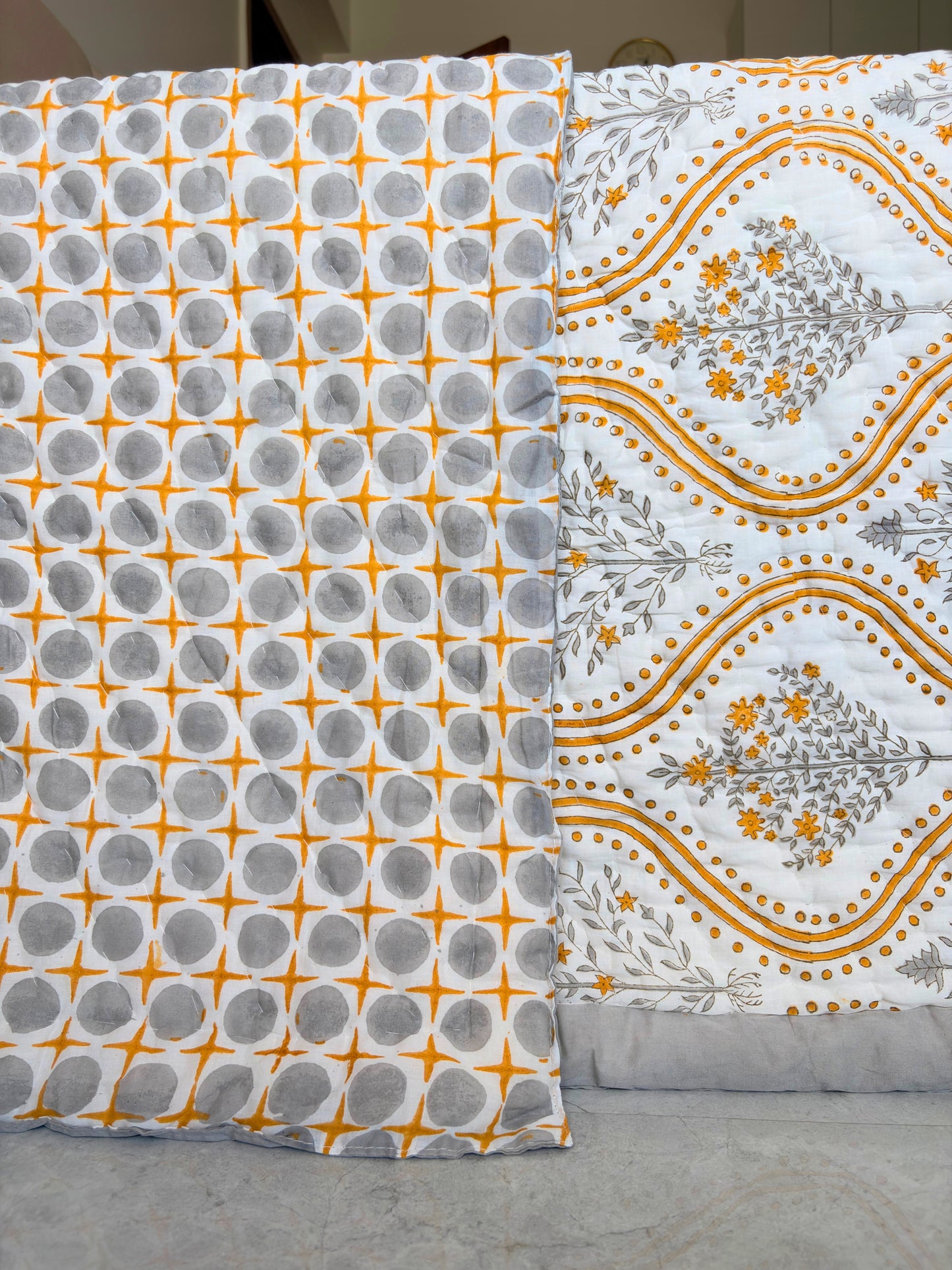 Jaisalmer Bloom Reversible Cotton Quilt | Hand Block Printed Jaipuri Razai | Altaire Homes