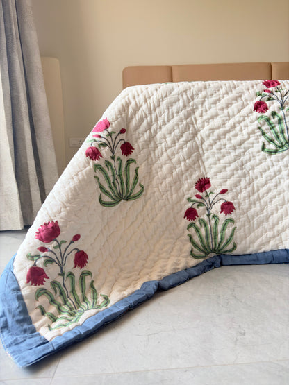 Indigo Bagru Reversible Cotton Quilt | Hand Block Printed Jaipuri Razai | Altaire Homes