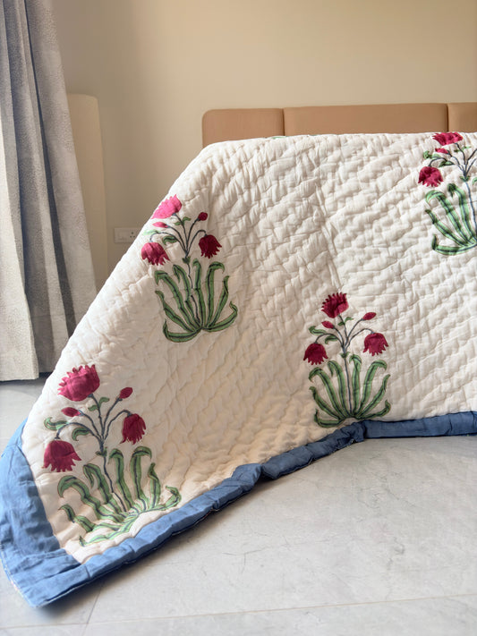 Indigo Bagru Reversible Cotton Quilt | Hand Block Printed Jaipuri Razai | Altaire Homes