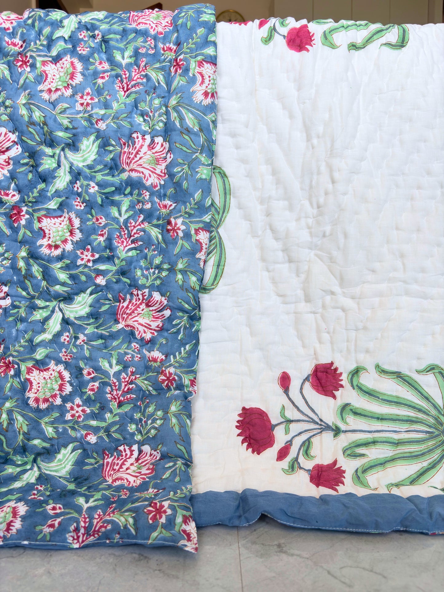 Indigo Bagru Reversible Cotton Quilt | Hand Block Printed Jaipuri Razai | Altaire Homes