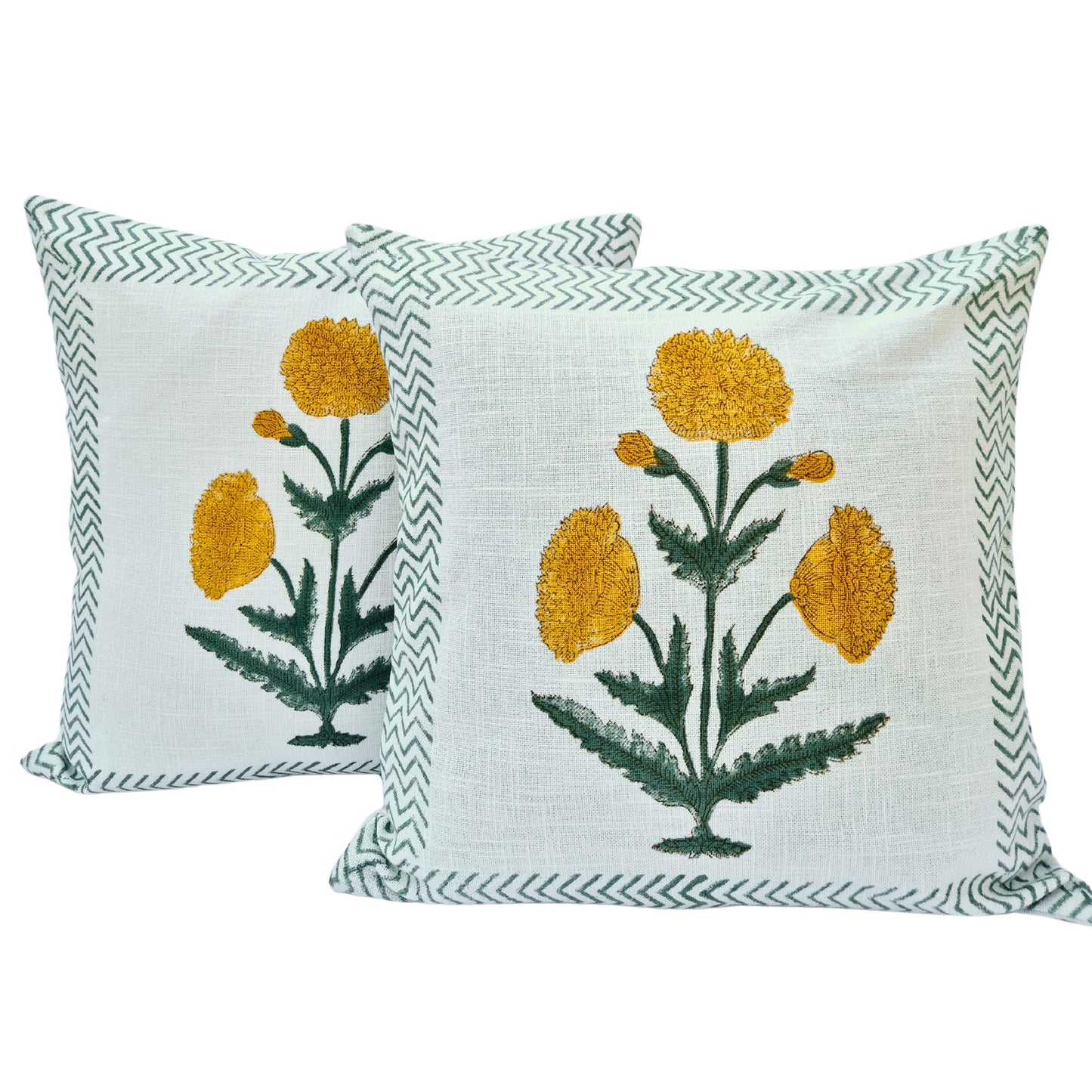 Marigold Boota Slub Cotton Cushion Cover