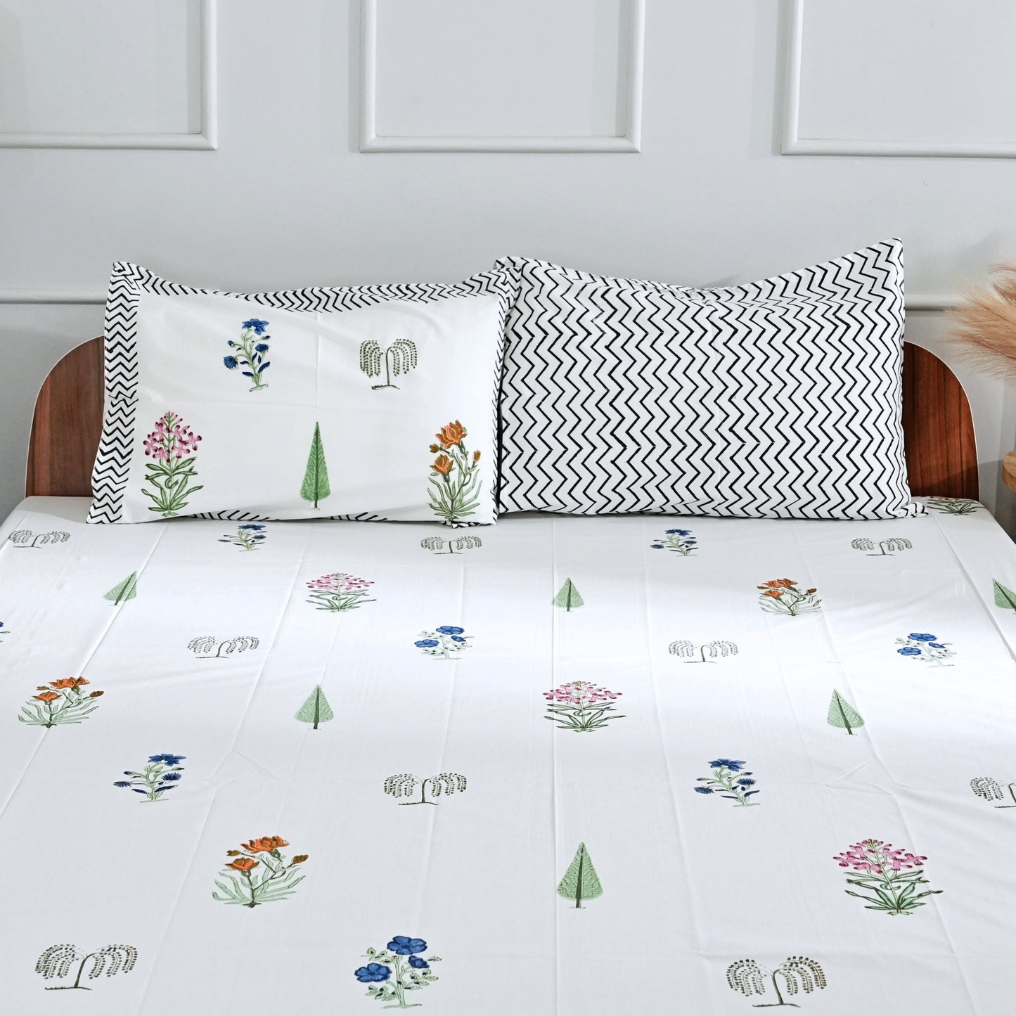 Botanical Harmony Block Print Bedsheet Set