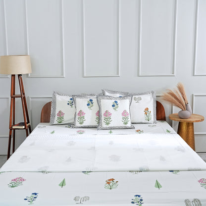 Botanical Harmony Block Print Bedsheet Set